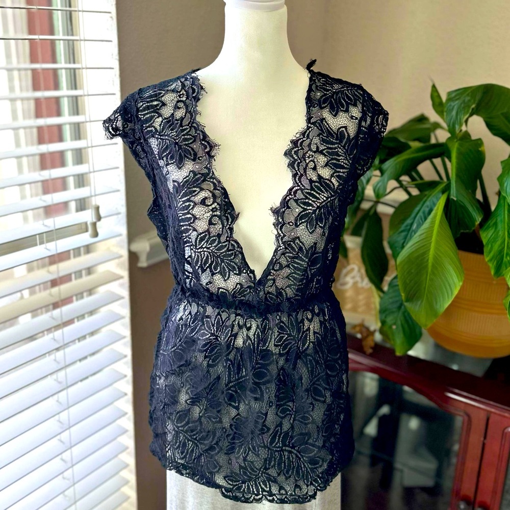 Black Lace Tunic Overlay for Women Size L